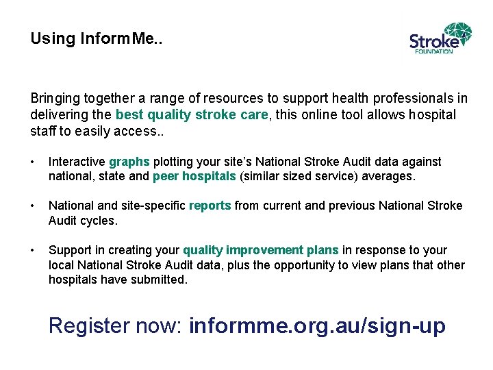 Using Inform. Me. . Bringing together a range of resources to support health professionals