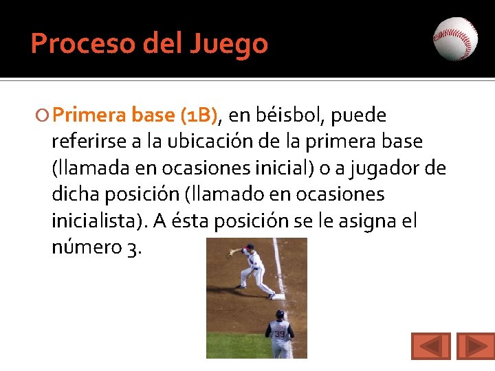 Proceso del Juego Primera base (1 B), en béisbol, puede referirse a la ubicación