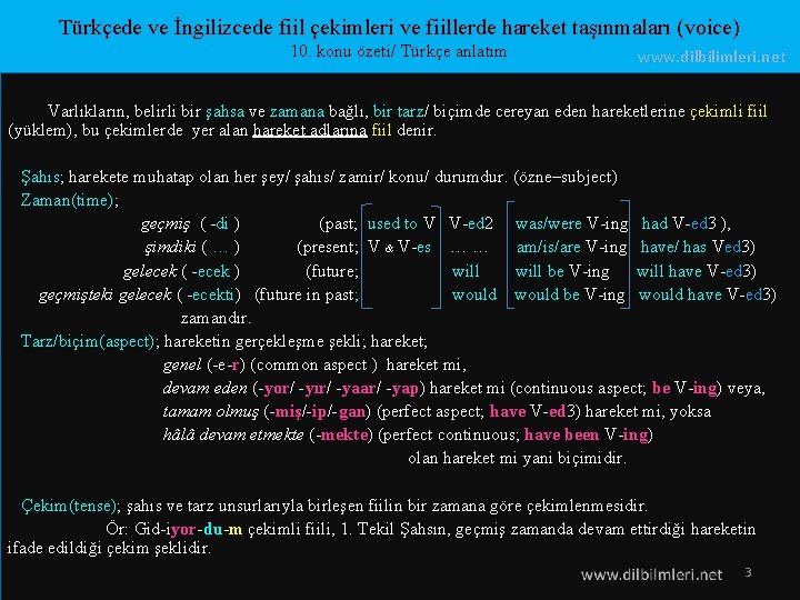 Türkçede ve İngilizcede fiil çekimleri ve fiillerde hareket taşınmaları (voice) 10. konu özeti/ Türkçe