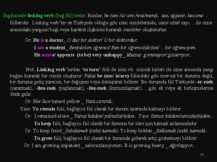  İngilizcede linking verb (bağ fiil) nedir. Bunlar, be (am /is/ are /was/were), see,