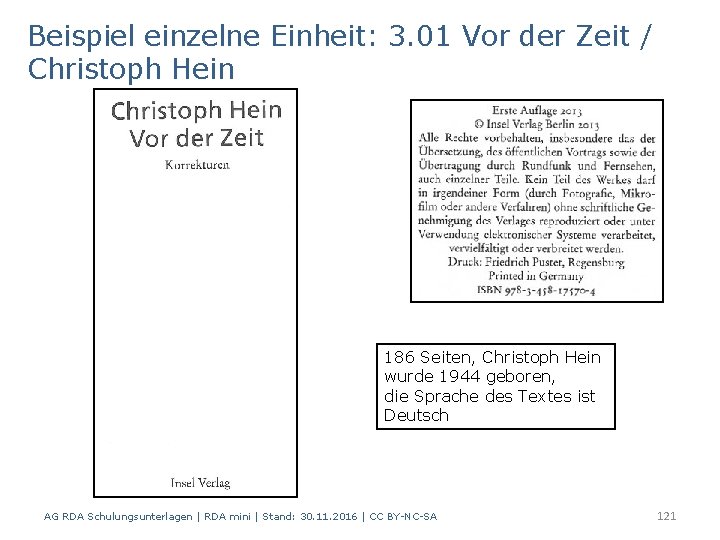 Beispiel einzelne Einheit: 3. 01 Vor der Zeit / Christoph Hein 186 Seiten, Christoph