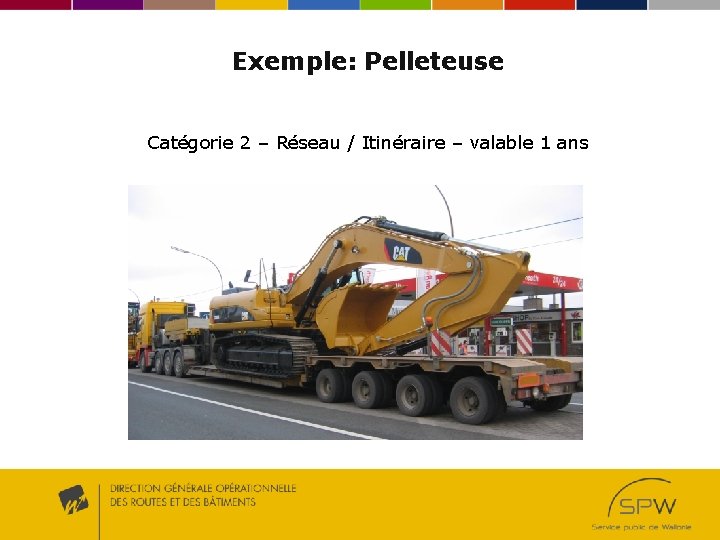 Exemple: Pelleteuse Catégorie 2 – Réseau / Itinéraire – valable 1 ans 