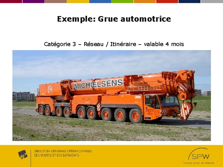 Exemple: Grue automotrice Catégorie 3 – Réseau / Itinéraire – valable 4 mois 