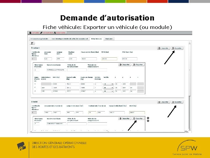 Demande d’autorisation Fiche véhicule: Exporter un véhicule (ou module) 