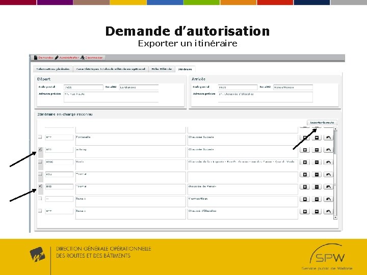 Demande d’autorisation Exporter un itinéraire 