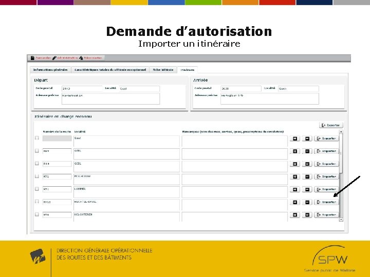 Demande d’autorisation Importer un itinéraire 