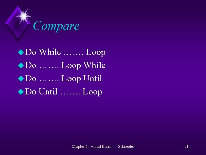 Compare u Do While ……. Loop u Do ……. Loop While u Do …….