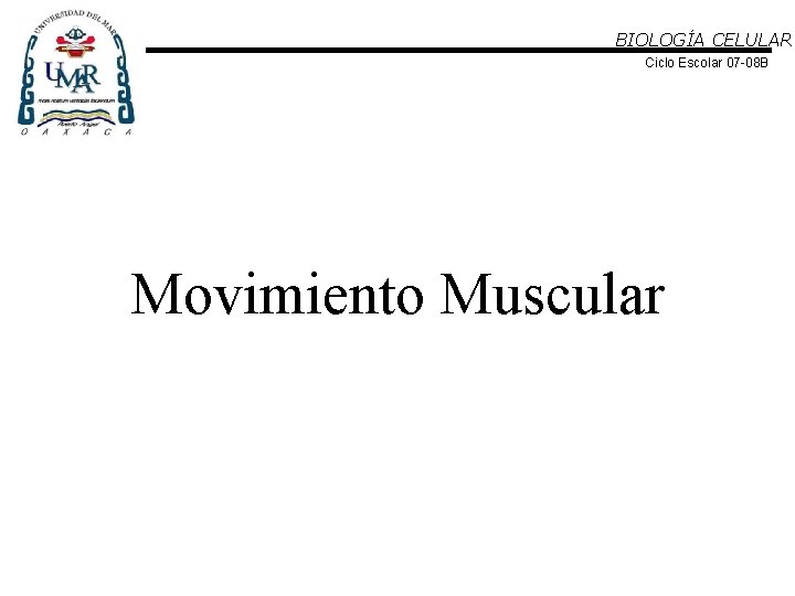 BIOLOGÍA CELULAR Ciclo Escolar 07 -08 B Movimiento Muscular 