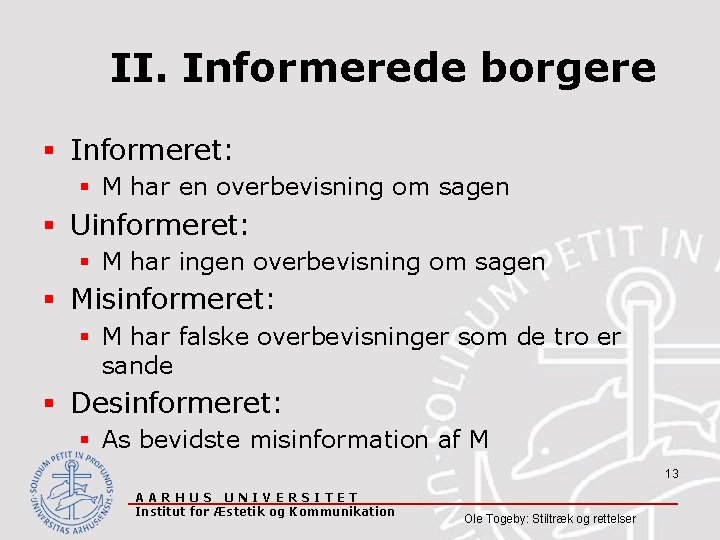 II. Informerede borgere § Informeret: § M har en overbevisning om sagen § Uinformeret: