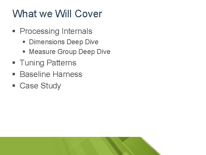 What we Will Cover § Processing Internals § Dimensions Deep Dive § Measure Group