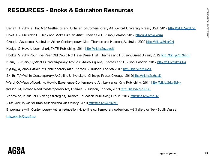 RESOURCES - Books & Education Resources Barrett, T, Why Is That Art? Aesthetics and