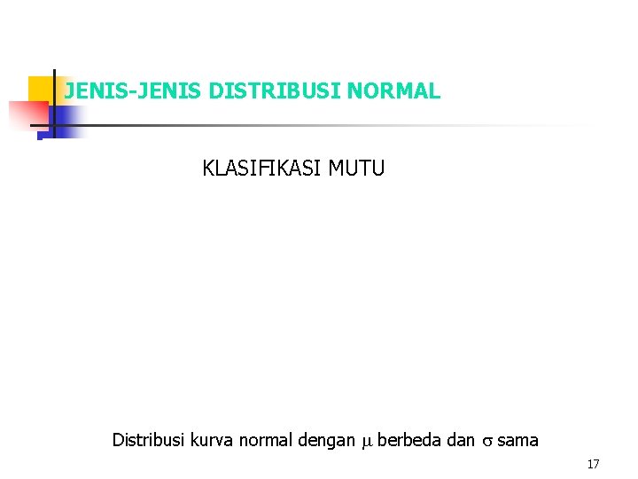JENIS-JENIS DISTRIBUSI NORMAL KLASIFIKASI MUTU Mangga “C” Mangga “A” Mangga “B” Distribusi kurva normal