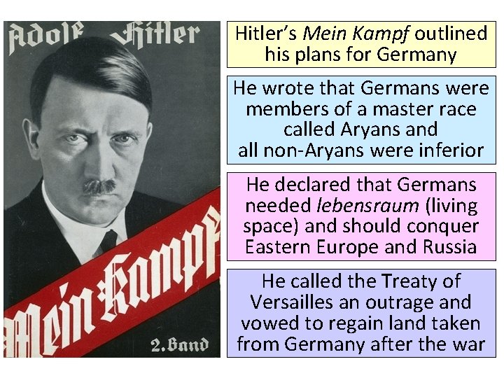 Hitler’s Mein Kampf outlined his plans for Germany He wrote that Germans were members