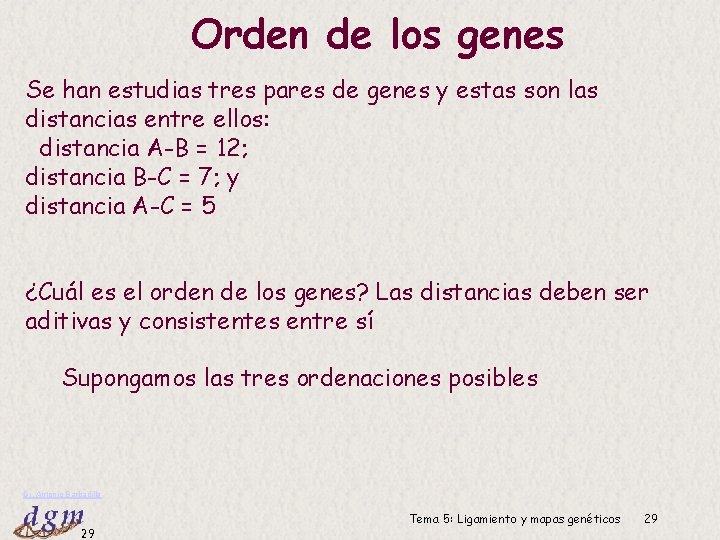 Orden de los genes Se han estudias tres pares de genes y estas son