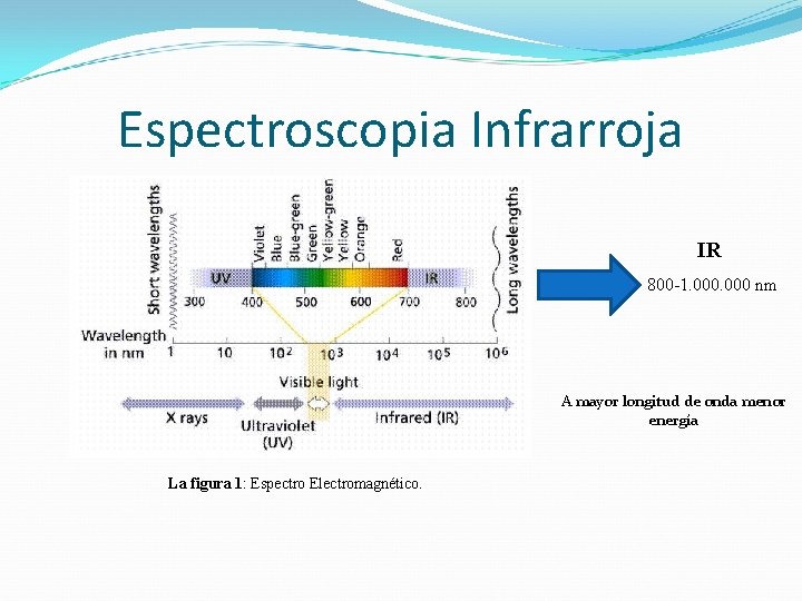 Espectroscopia Infrarroja IR 800 -1. 000 nm A mayor longitud de onda menor energía