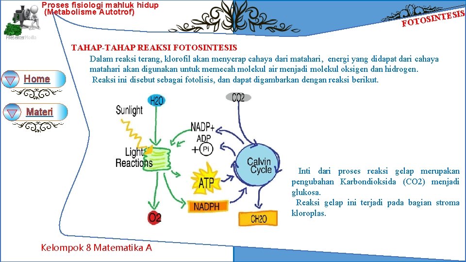Proses fisiologi mahluk hidup (Metabolisme Autotrof) Home ESIS T N I S FOTO TAHAP-TAHAP