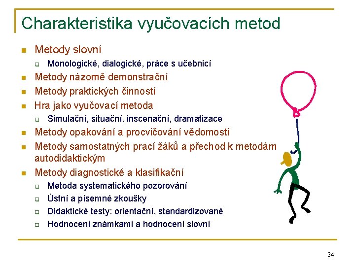 Charakteristika vyučovacích metod n Metody slovní q n n n Metody názorně demonstrační Metody