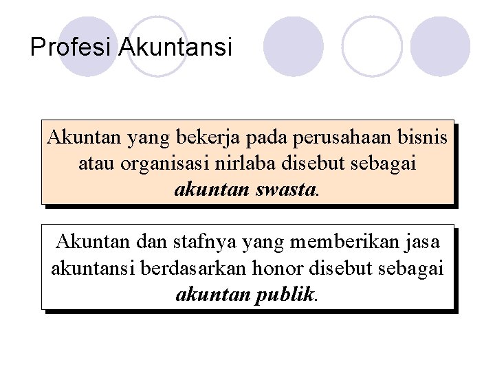 Profesi Akuntan yang bekerja pada perusahaan bisnis atau organisasi nirlaba disebut sebagai akuntan swasta.