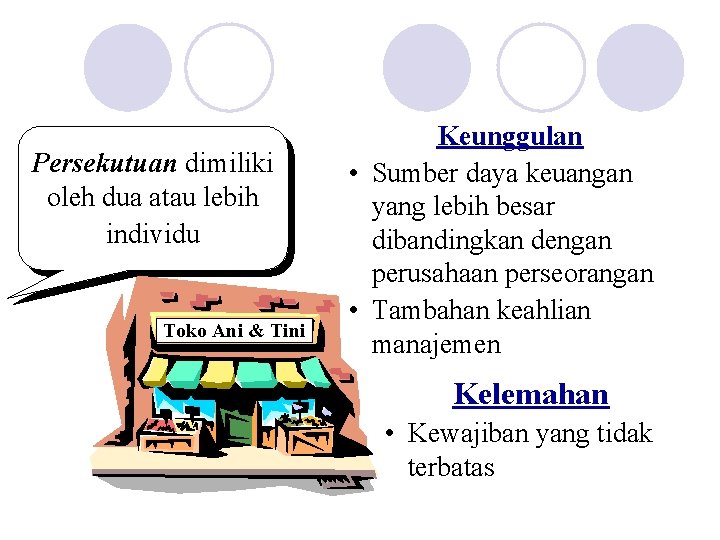 Persekutuan dimiliki oleh dua atau lebih individu Toko Ani & Tini Keunggulan • Sumber