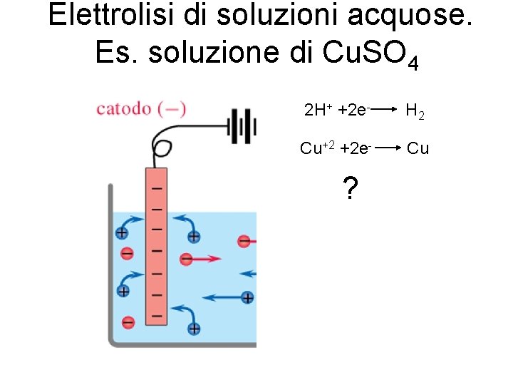 Elettrolisi di soluzioni acquose. Es. soluzione di Cu. SO 4 2 H+ +2 e-