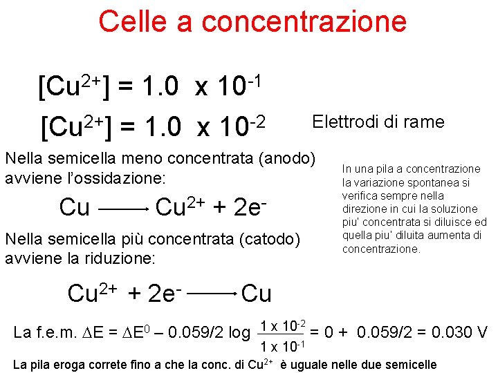 Celle a concentrazione [Cu 2+] = 1. 0 x 10 -1 [Cu 2+] =