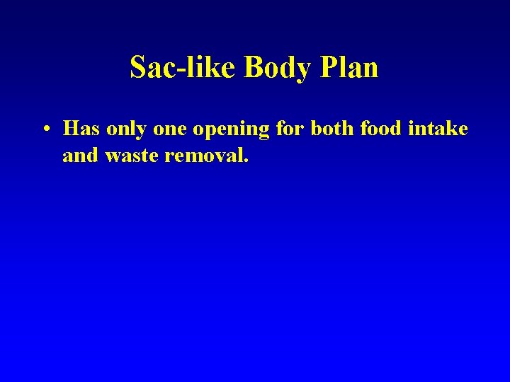 Sac-like Body Plan • Has only one opening for both food intake and waste