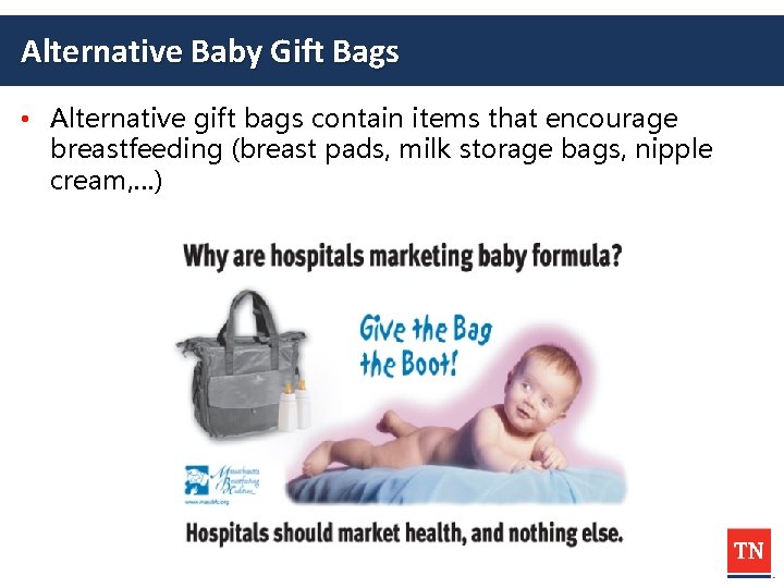 Alternative Baby Gift Bags • Alternative gift bags contain items that encourage breastfeeding (breast