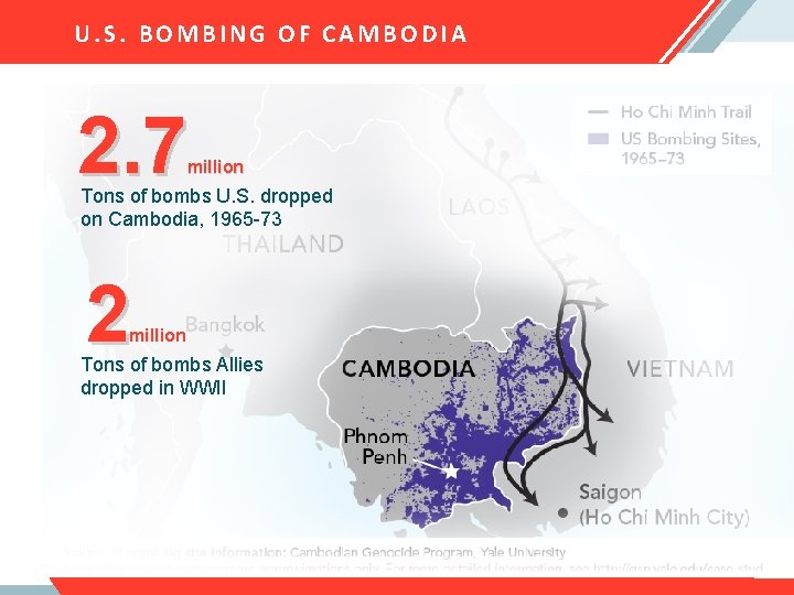 U. S. BOMBING OF CAMBODIA 2. 7 million Tons of bombs U. S. dropped