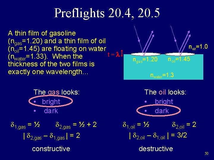 Preflights 20. 4, 20. 5 A thin film of gasoline (ngas=1. 20) and a