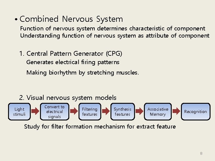  • Combined Nervous System Function of nervous system determines characteristic of component Understanding