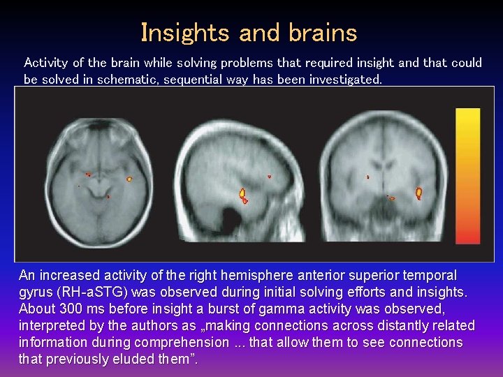 Insights and brains Activity of the brain while solving problems that required insight and