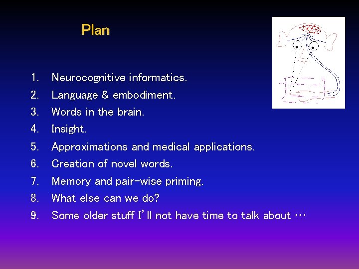 Plan 1. 2. 3. 4. 5. 6. 7. 8. 9. Neurocognitive informatics. Language &