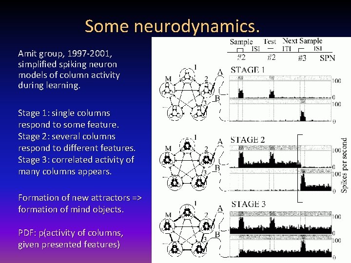 Some neurodynamics. Amit group, 1997 -2001, simplified spiking neuron models of column activity during