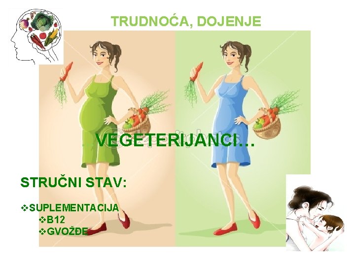 TRUDNOĆA, DOJENJE …VEGETERIJANCI… STRUČNI STAV: v. SUPLEMENTACIJA v. B 12 v. GVOŽĐE 