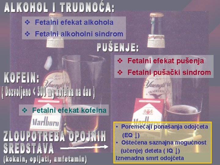 v Fetalni efekat alkohola v Fetalni alkoholni sindrom v Fetalni efekat pušenja v Fetalni