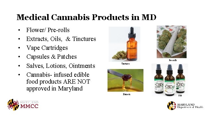 Medical Cannabis Products in MD • • • Flower/ Pre-rolls Extracts, Oils, & Tinctures