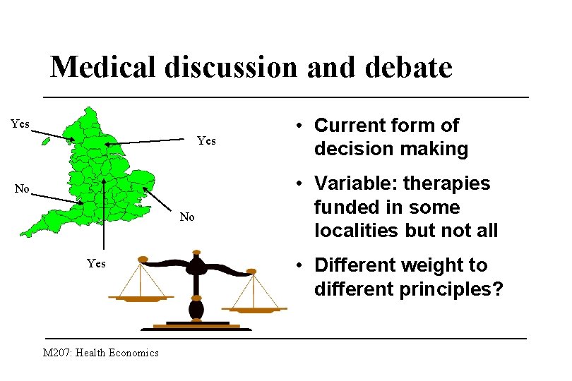 Medical discussion and debate Yes No No Yes M 207: Health Economics • Current