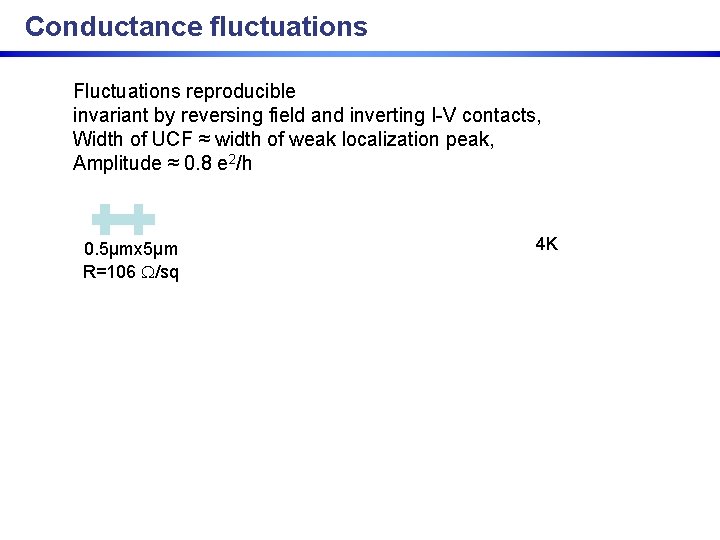 Conductance fluctuations Fluctuations reproducible invariant by reversing field and inverting I-V contacts, Width of