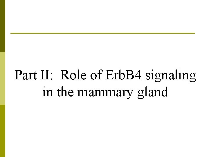 Part II: Role of Erb. B 4 signaling in the mammary gland 