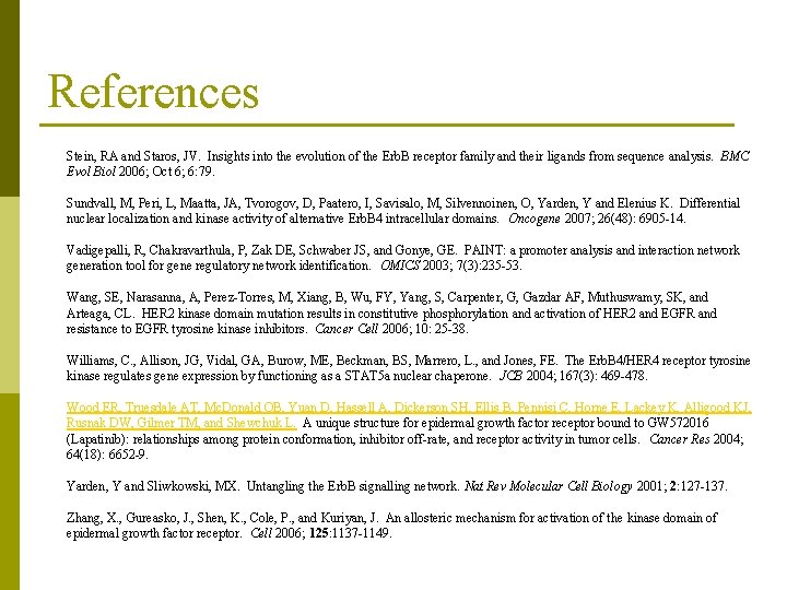 References Stein, RA and Staros, JV. Insights into the evolution of the Erb. B