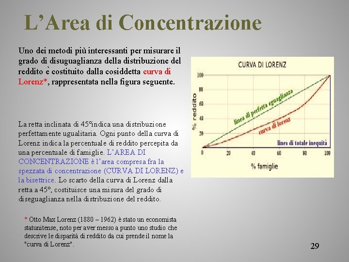 L’Area di Concentrazione Uno dei metodi più interessanti per misurare il grado di disuguaglianza