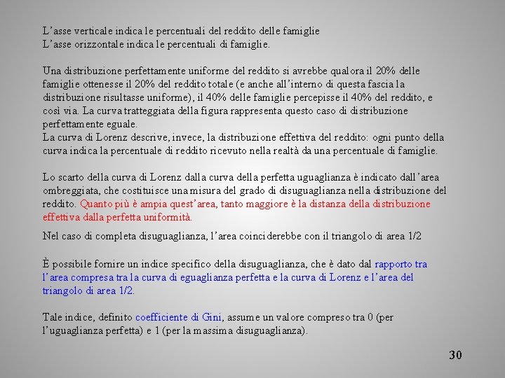 L’asse verticale indica le percentuali del reddito delle famiglie L’asse orizzontale indica le percentuali