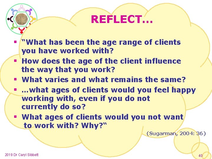 REFLECT… § “What has been the age range of clients § § you have