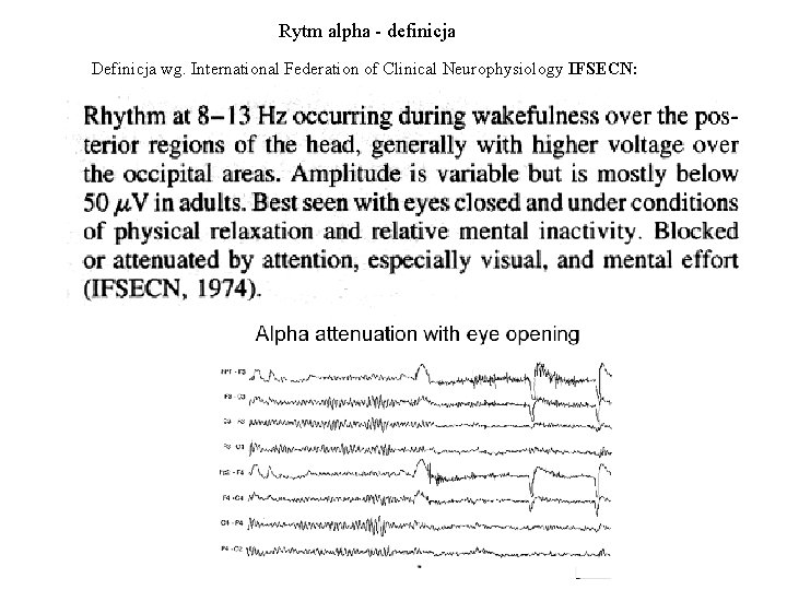 Rytm alpha - definicja Definicja wg. International Federation of Clinical Neurophysiology IFSECN: 