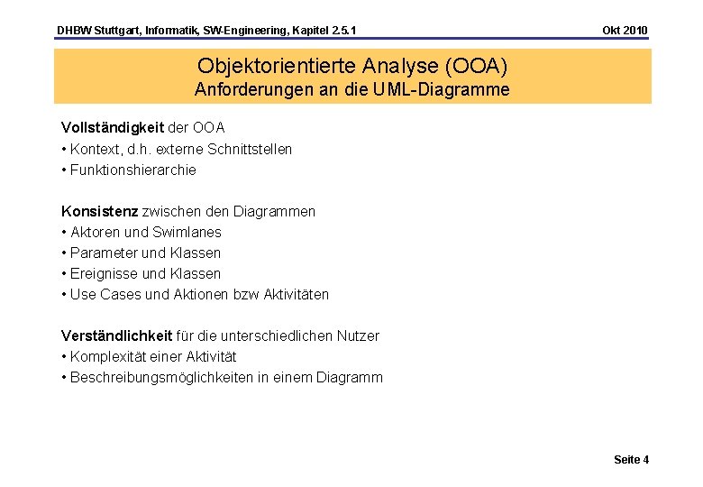 DHBW Stuttgart, Informatik, SW-Engineering, Kapitel 2. 5. 1 Okt 2010 Objektorientierte Analyse (OOA) Anforderungen