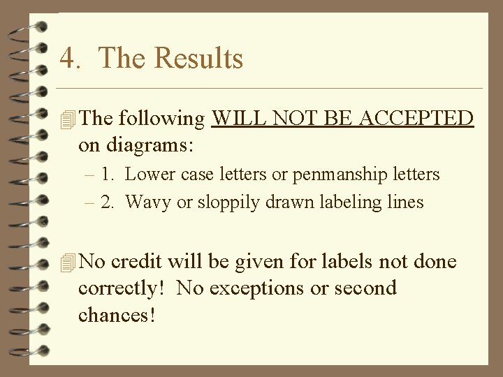 4. The Results 4 The following WILL NOT BE ACCEPTED on diagrams: – 1.