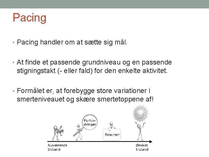 Pacing • Pacing handler om at sætte sig mål. • At finde et passende