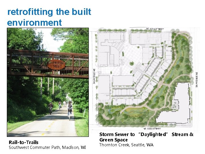 retrofitting the built environment Rail-to-Trails Southwest Commuter Path, Madison, WI Storm Sewer to “Daylighted”