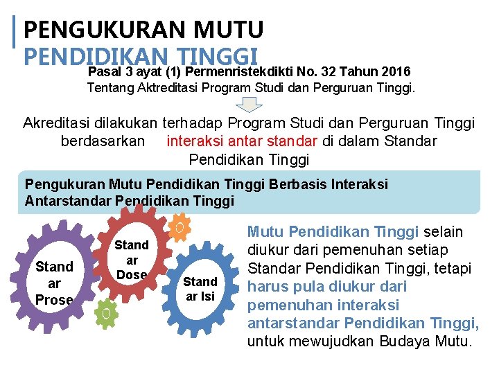 PENGUKURAN MUTU PENDIDIKAN TINGGI Pasal 3 ayat (1) Permenristekdikti No. 32 Tahun 2016 Tentang