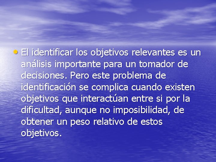  • El identificar los objetivos relevantes es un análisis importante para un tomador